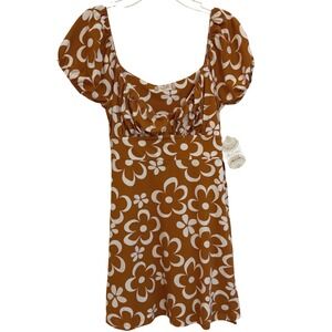 Altar'd State Rust Floral Milkmaid Mini Dress Puff Sleeve Retro Boho E0238M283JD